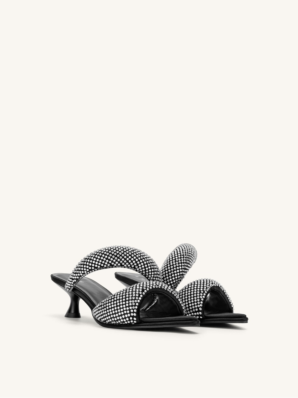 JW PEI Black Crystal Embellished Sara Mule Kitten Heel Sandals 37
